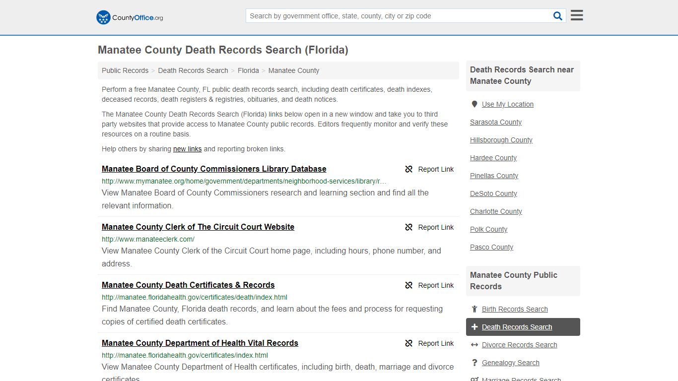 Death Records Search - Manatee County, FL (Death ...