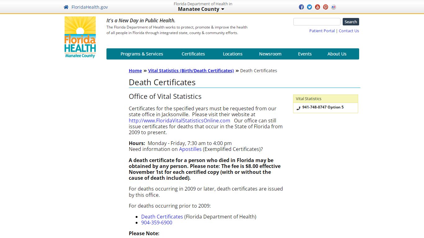 Death Certificates | Florida Department of Health in Manatee