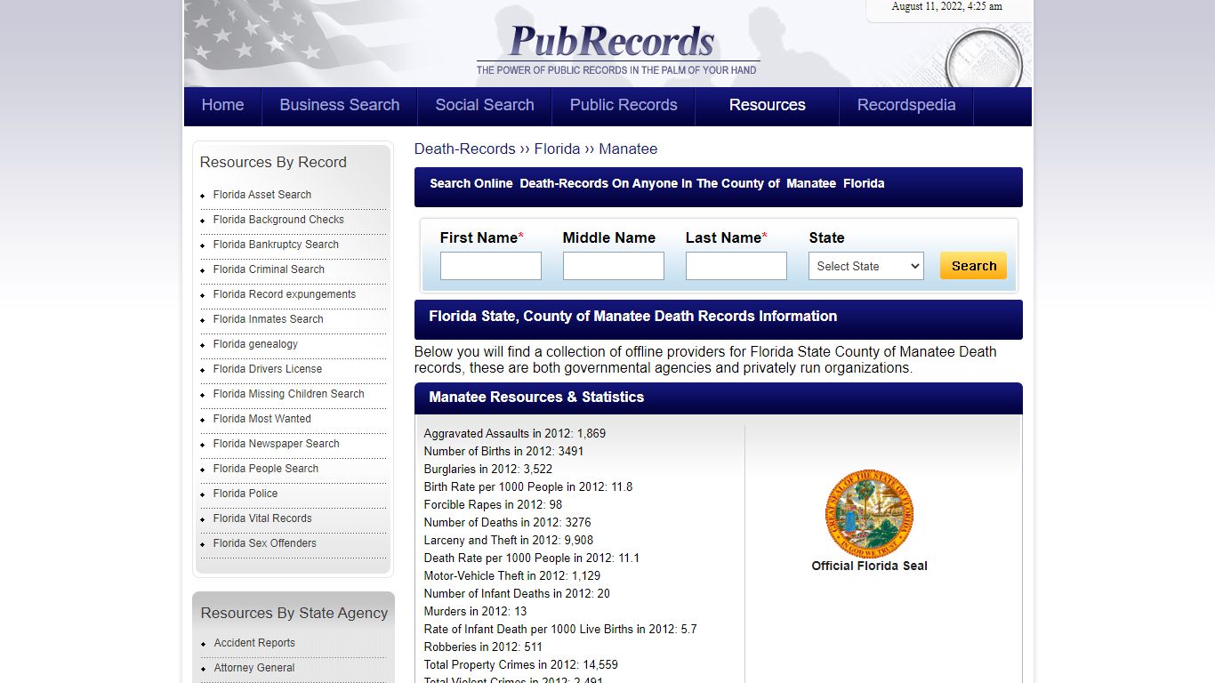 Manatee County, Florida Death Records